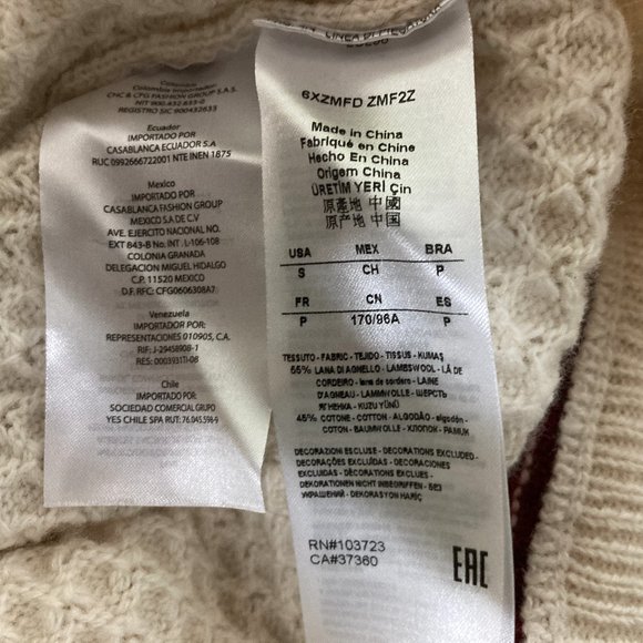 Mens Armani Exchange Wool Blend Sweater, Cream White w/Red Trim, Small - Picture 3 of 4